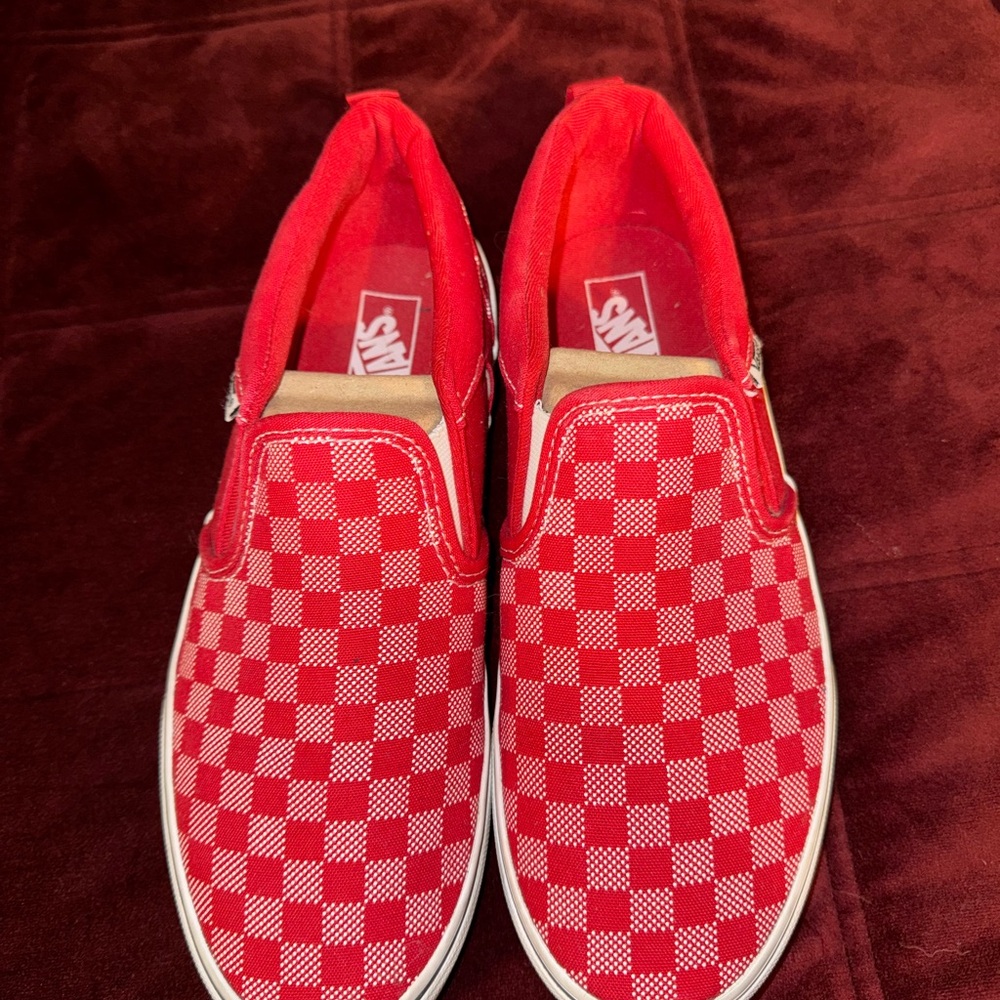 Vans Red and White Checkered Slip-Ons